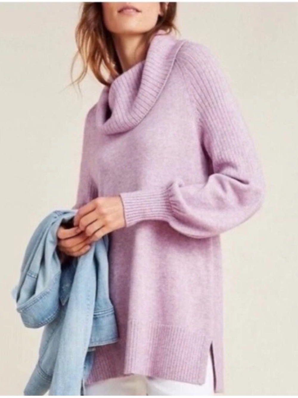 Anthropologie Paloma Cowl Neck Bishop Sleeve Sweater - Purple, S